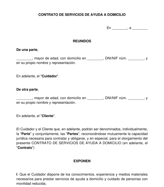 Contrato de Ayuda a Domicilio - Modelo - Word y PDF