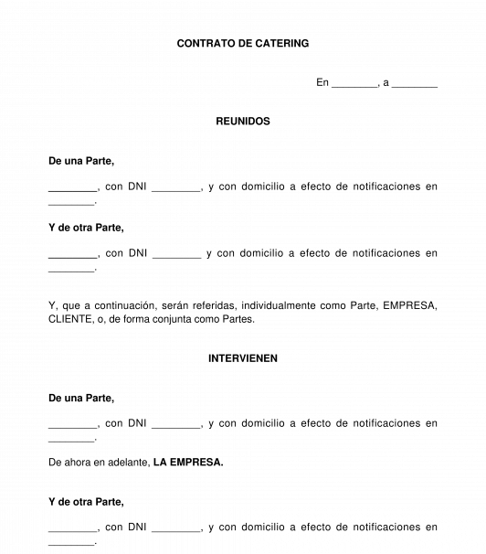Contrato de Catering - Modelo, Formato - Word y PDF