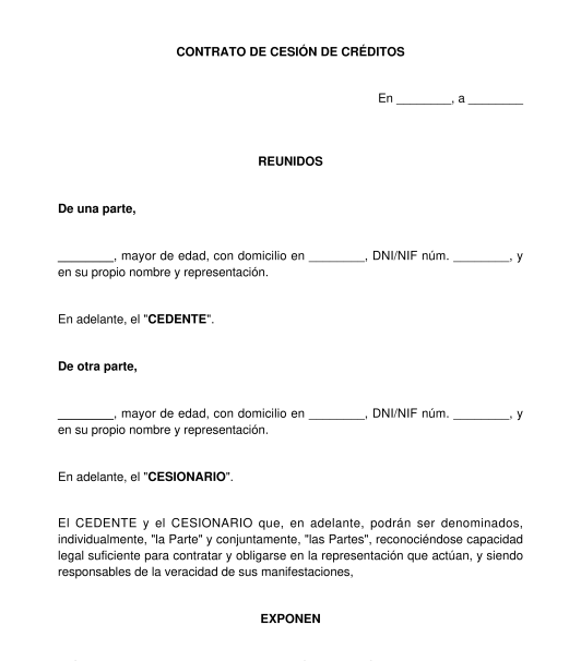 Contrato de Cesión de Créditos - Modelo - Word y PDF