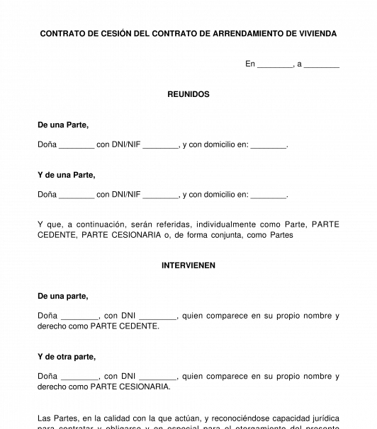 Contrato de cesión del contrato de arrendamiento de vivienda