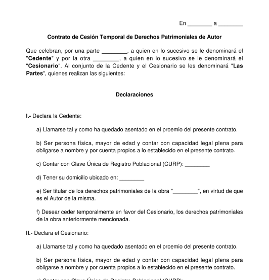 Contrato de Cesión Temporal de Derechos Patrimoniales de Autor