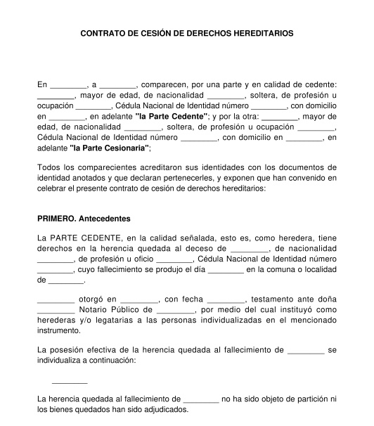 Contrato de Cesión de Derechos Hereditarios - Modelo