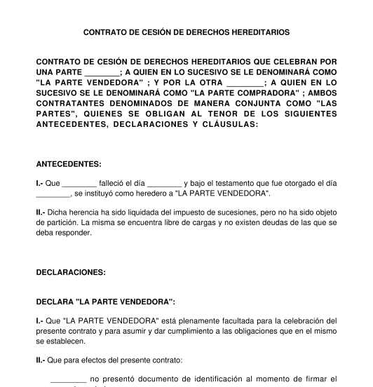 Contrato de Cesión de Derechos Hereditarios - Modelo