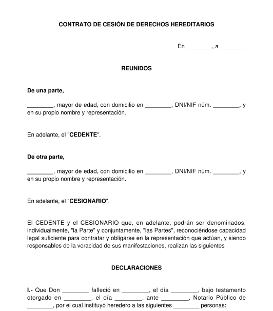 Contrato de cesión de derechos hereditarios