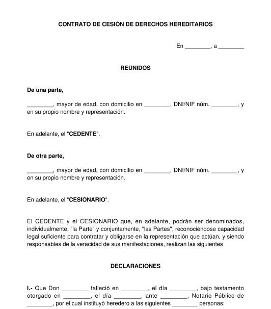 Contrato de Cesión de Derechos Hereditarios - Modelo