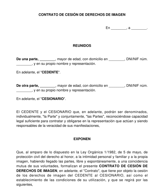 Contrato de Cesión de Derechos de Imagen - Modelo