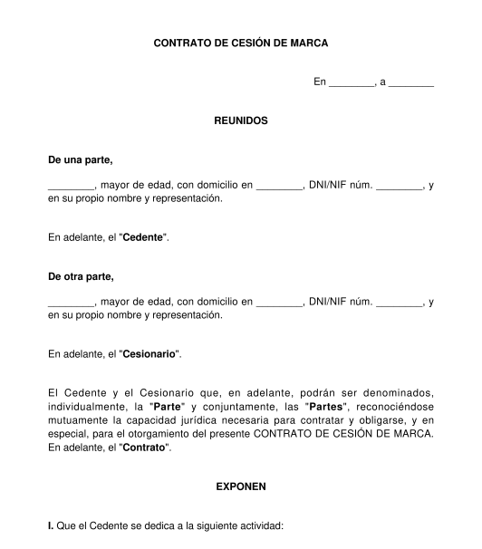 Contrato de cesión de marcas y nombres comerciales