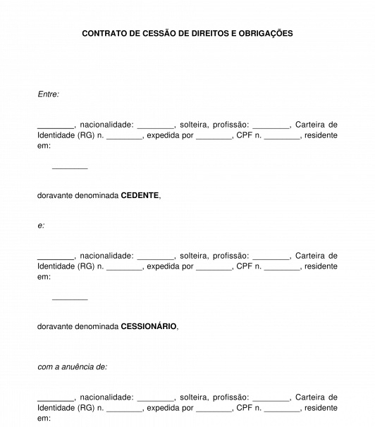 Contrato de Cessão de Direitos e Obrigações - Modelo