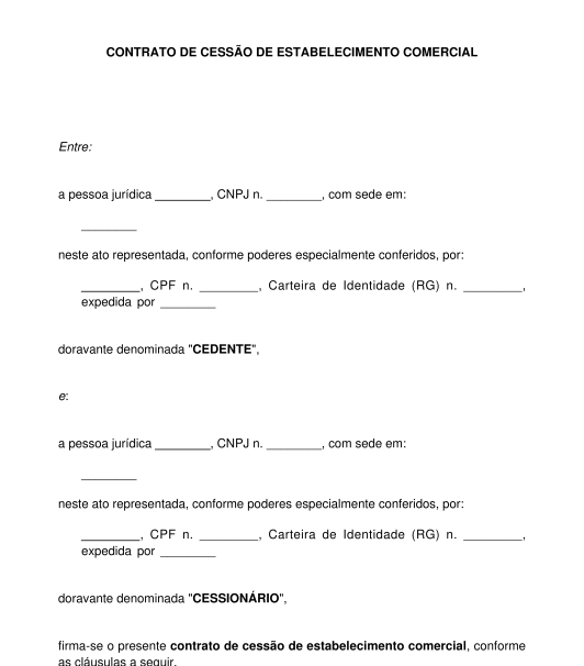 Contrato de cessão de estabelecimento comercial trespasse