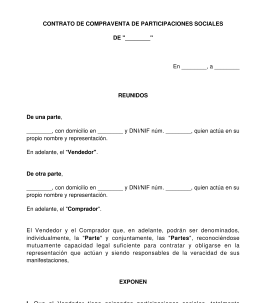 Contrato de compraventa de acciones o participaciones sociales