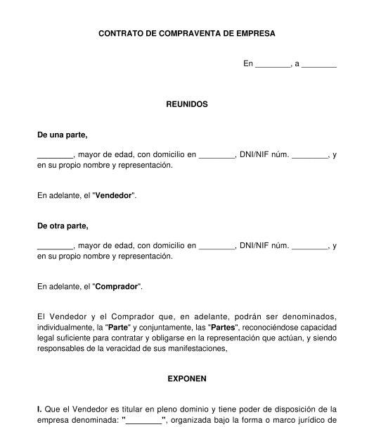 Contrato de Compraventa de Empresa - Modelo Word y PDF