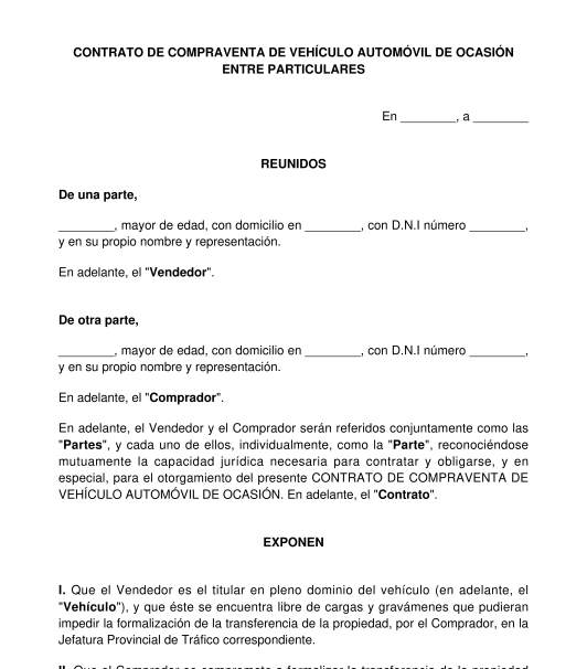 Enfriarse Mus Semejanza Contrato de Compraventa de Vehículo de Segunda Mano Entre Particulares