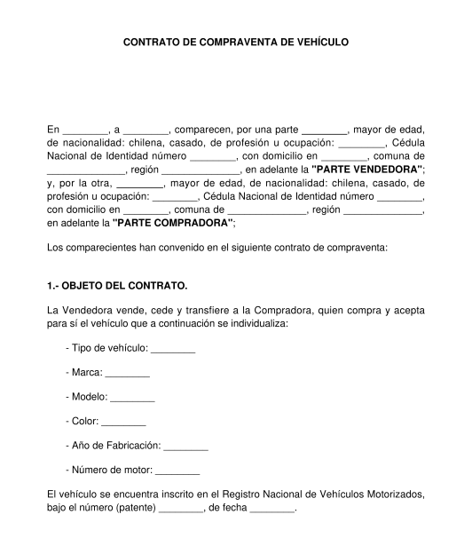 Modelo De Contrato De Compraventa De Vehiculo Contrato De Compraventa