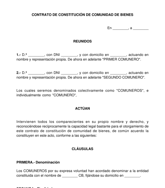 Contrato de constitución de comunidad de bienes