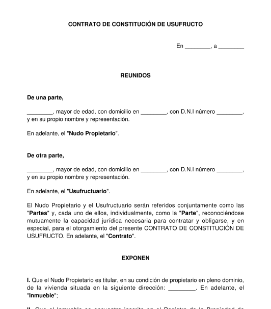 Contrato de constitución de derecho de usufructo