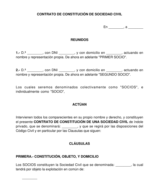 Contrato de constitución de una sociedad civil