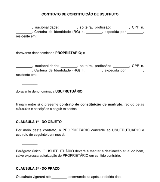 Contrato de constituição de usufruto