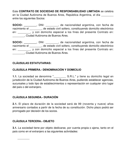 Contrato Constitutivo de S.R.L.