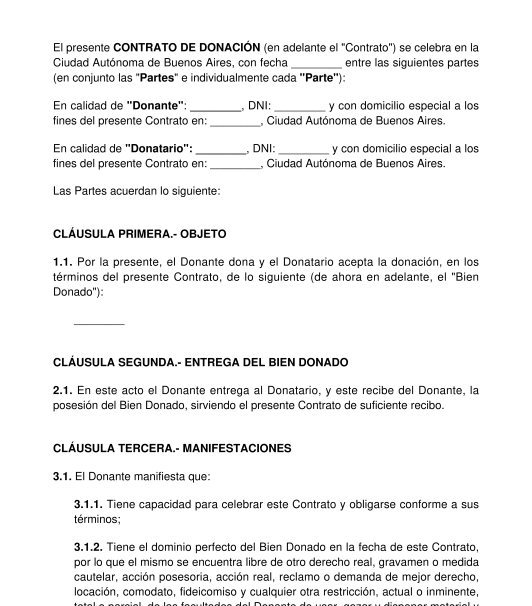 Contrato de Donación - Modelo en Formatos Word y PDF
