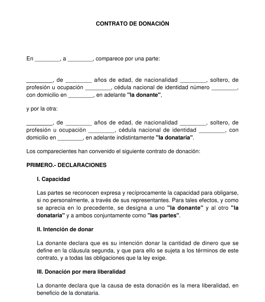 Contrato de Donación - Modelo en Formatos Word y PDF