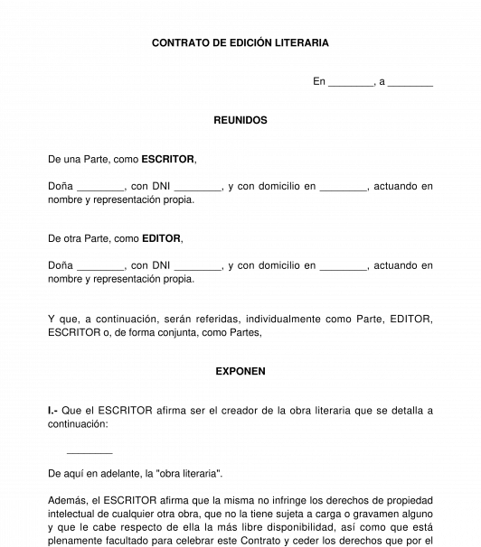 Contrato de Edición Literaria - Modelo - Word y PDF