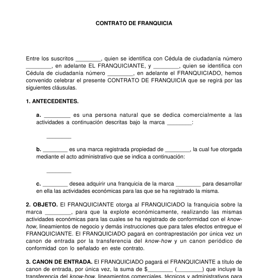 Contrato De Franquicia Modelo Ejemplo Word Y Pdf