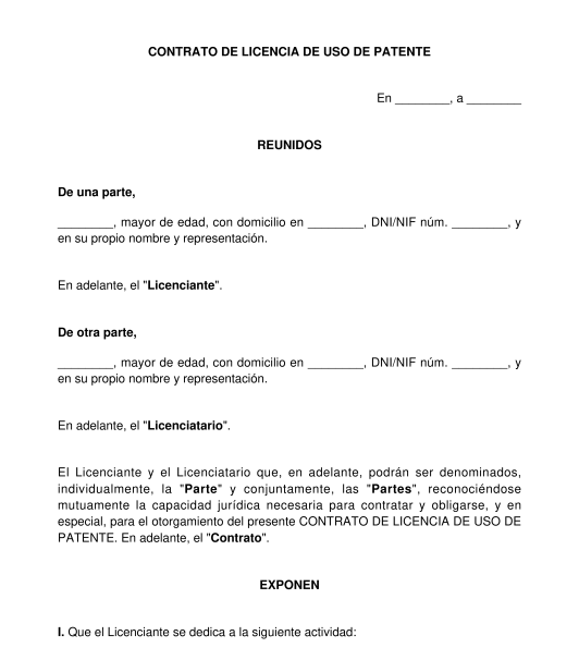 Contrato de licencia de uso de patentes y modelos de utilidad