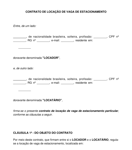 Contrato de locação de vaga de garagem