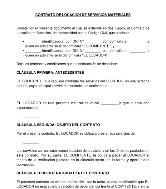 Contrato de Locación de Servicios - Modelo, Ejemplo