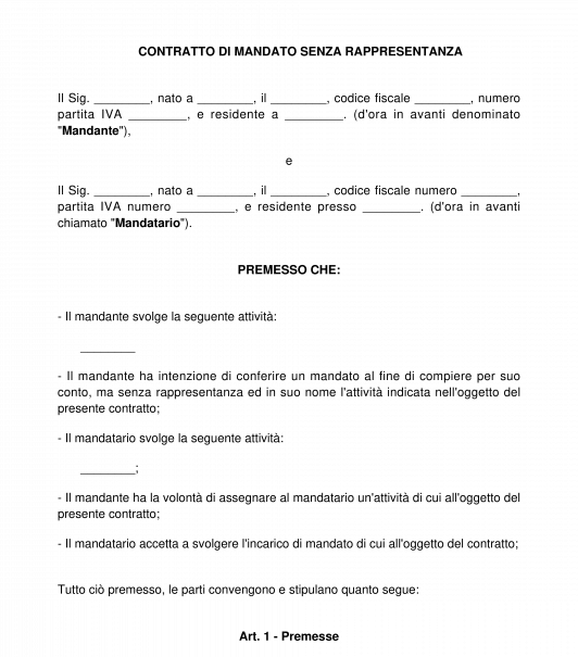 Contrato di mandato senza rappresentanza