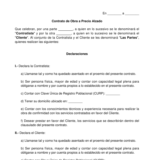 Contrato De Obra A Precio Alzado Modelo Word Y Pdf