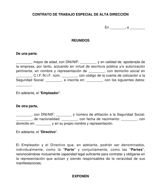 Contrato de personal de alta dirección