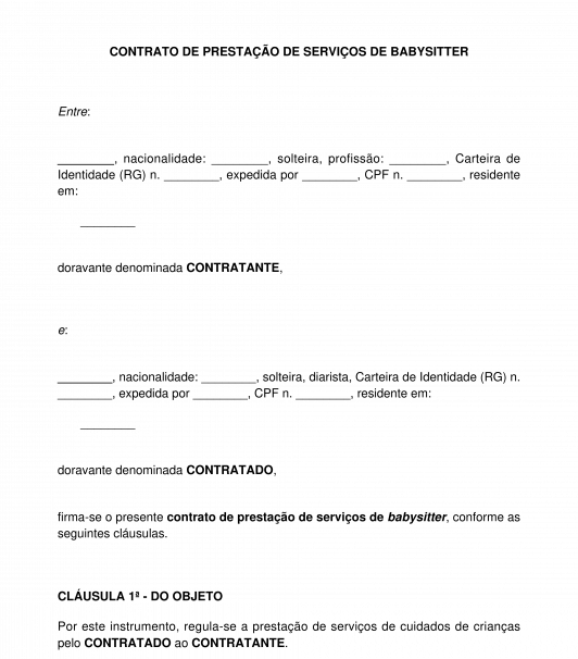 Contrato de prestação de serviço de babysitter