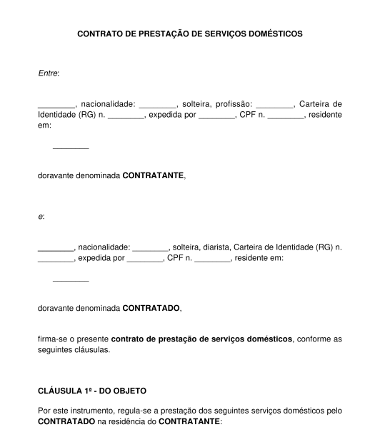 Contrato de prestação de serviço de diarista