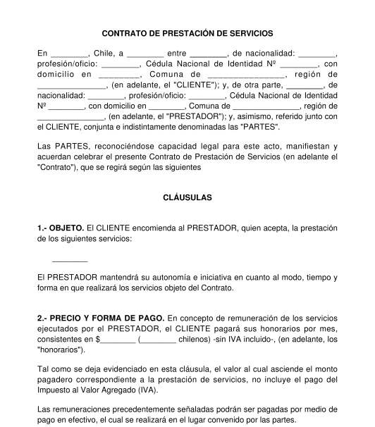 Contrato de Prestación de Servicios - Modelo Word y PDF