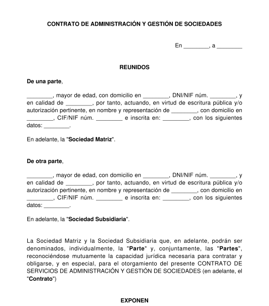 Contrato de prestación de servicios de dirección y gestión de empresas