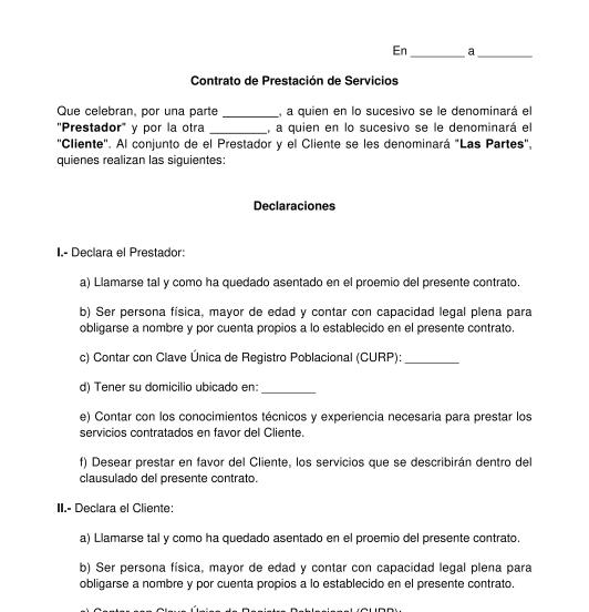 Contrato de Prestación de Servicios - Modelo Word y PDF