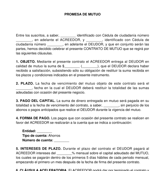 Contrato de Préstamo de Dinero - Modelo, Ejemplo