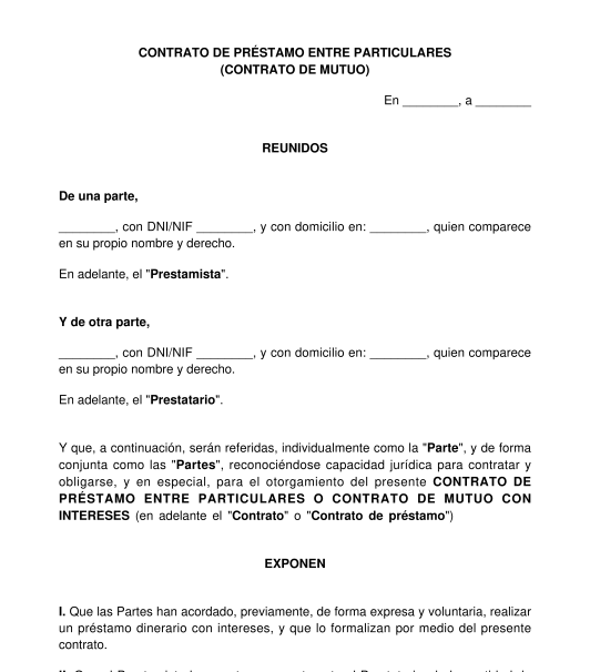 Contrato de préstamo de dinero entre particulares