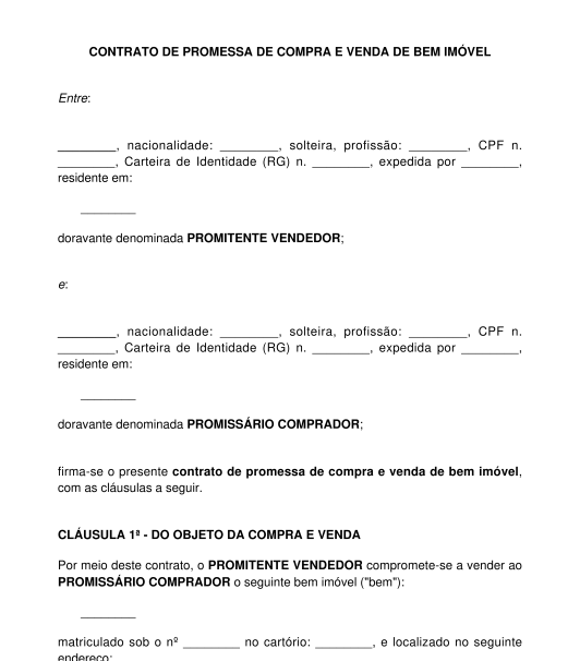 Documento Contrato De Compra E Venda De Imovel Simples Word Free