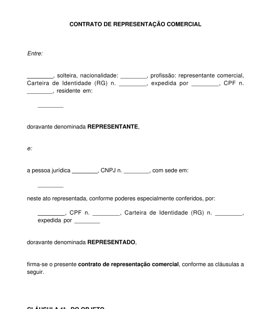 Contrato de Representação Comercial - Modelo Word e PDF