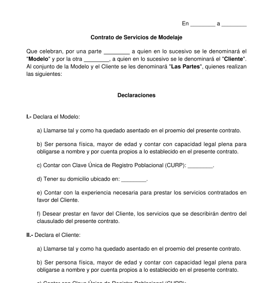 Contrato de Servicios de Modelaje