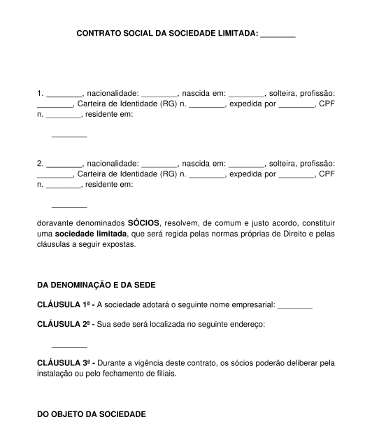 Contrato Social De Sociedade Limitada Modelo Exemplo