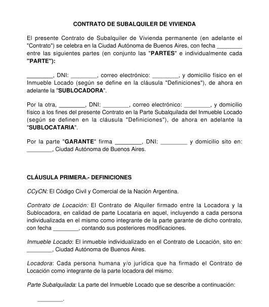 Contrato de Subalquiler de Vivienda Según DNU