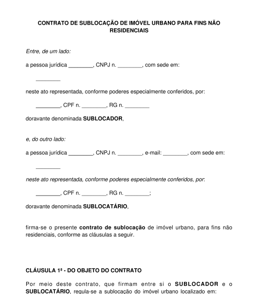 Contrato de sublocação residencial ou comercial