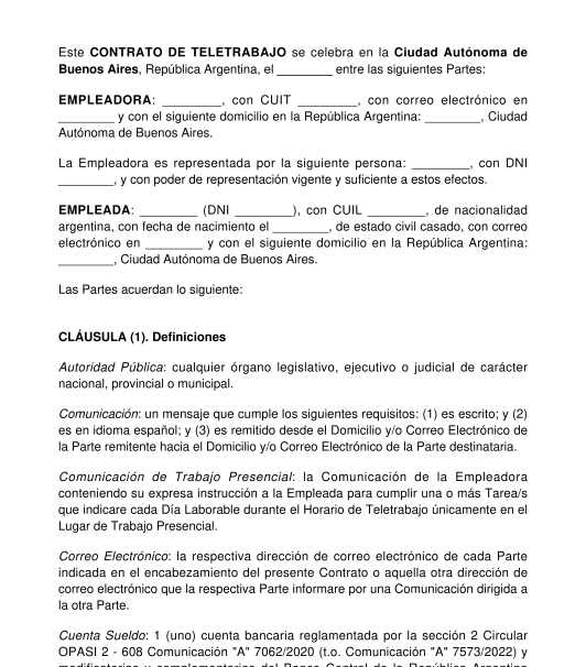 Contrato de Trabajo Remoto o Teletrabajo