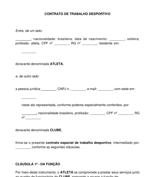 Contrato de trabalho para atleta profissional