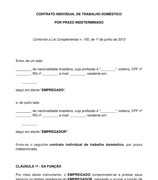 Contrato de trabalho para empregado doméstico