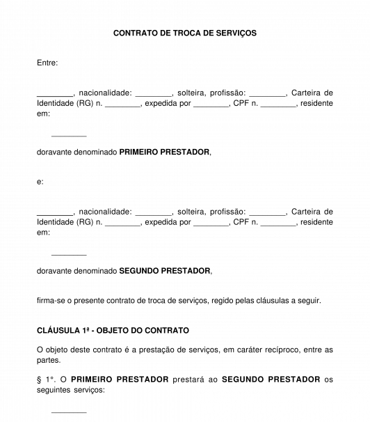 Contrato de troca de serviços