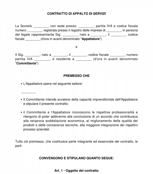 Contratto di appalto di servizi